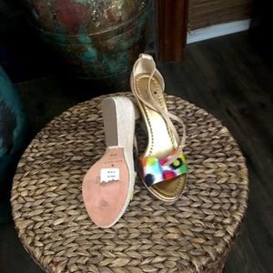 Metallic Gold Sandals with Colorful Front Straps